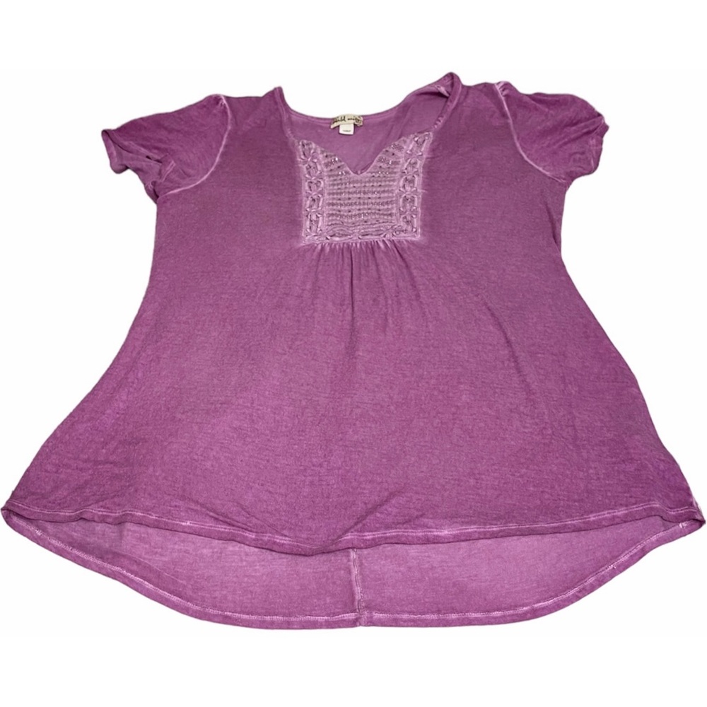 World Unity Women’s Washed Purple Embellished Cap Sleeve Knit Top, Size XL